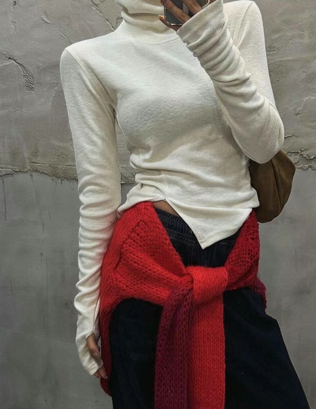 🇰🇷 高領羊毛 側開岔 袖套 打底衣