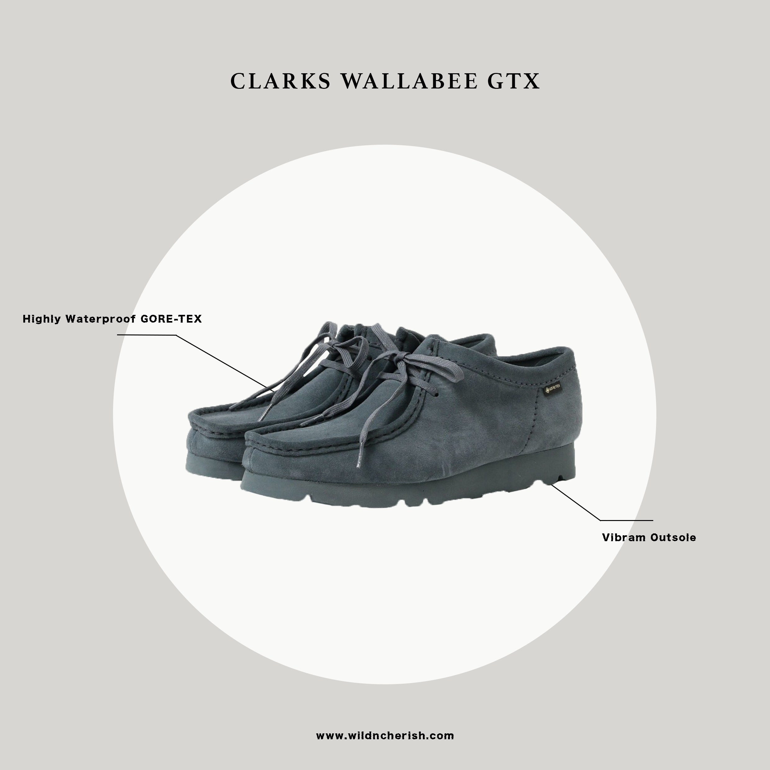 預訂| Clarks Wallabee GTX 防水麂皮灰藍