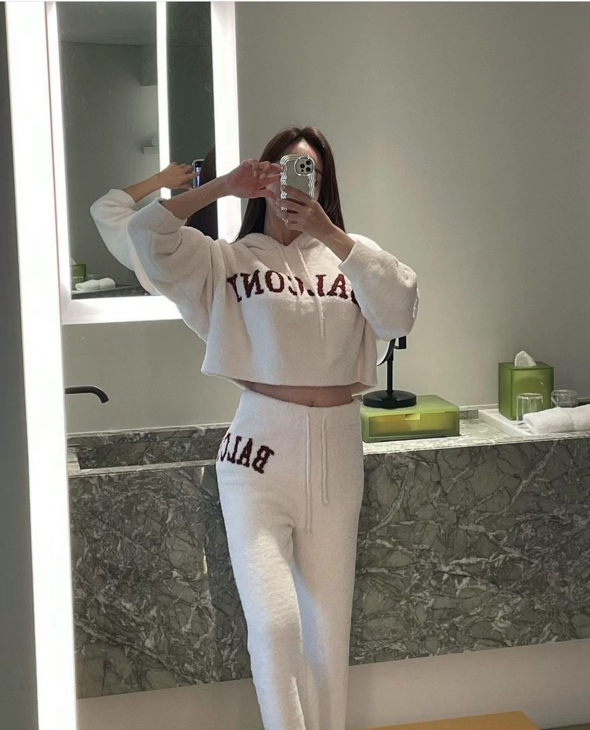 🇰🇷 毛絨短版 連帽抽繩 套裝