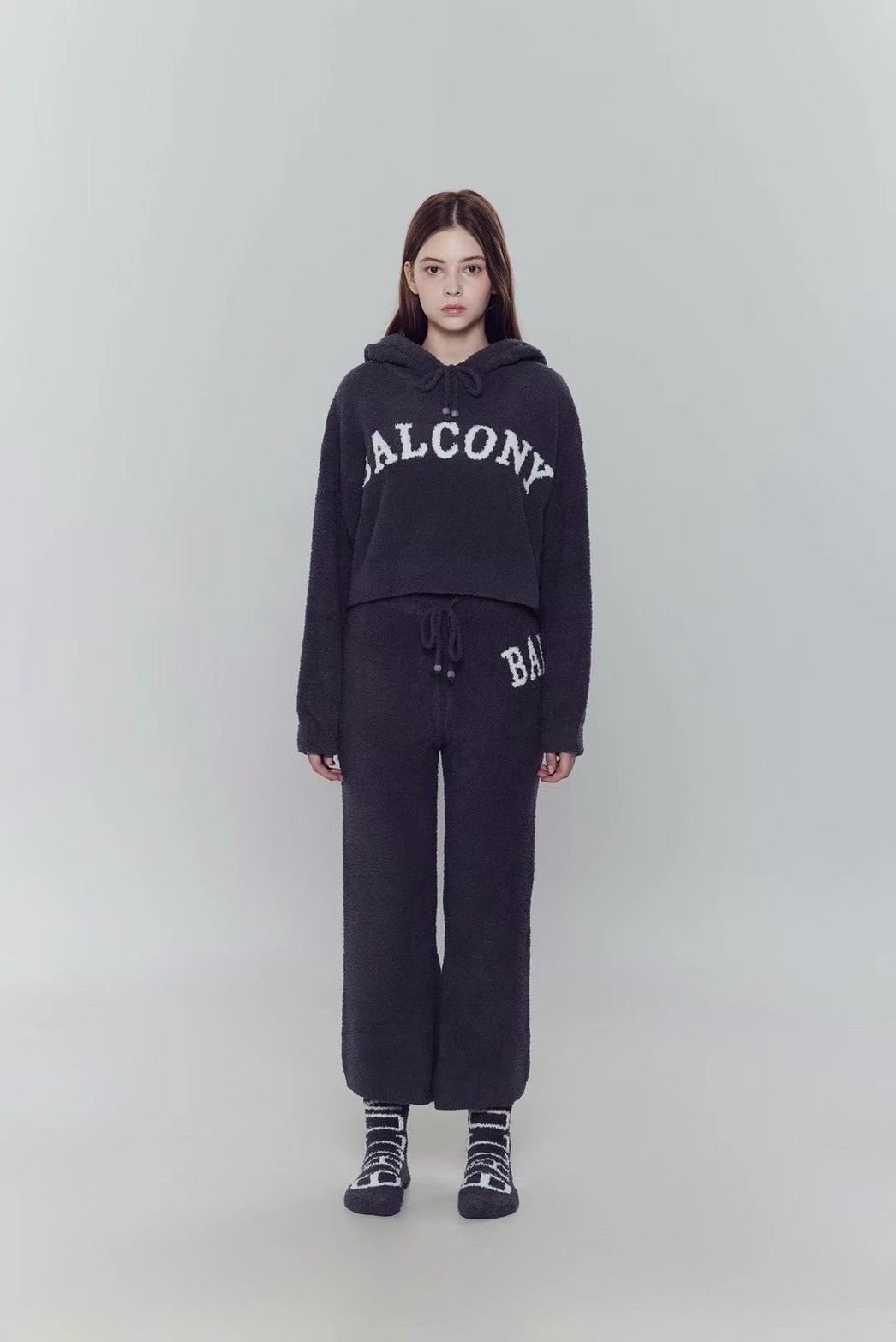 🇰🇷 毛絨短版 連帽抽繩 套裝