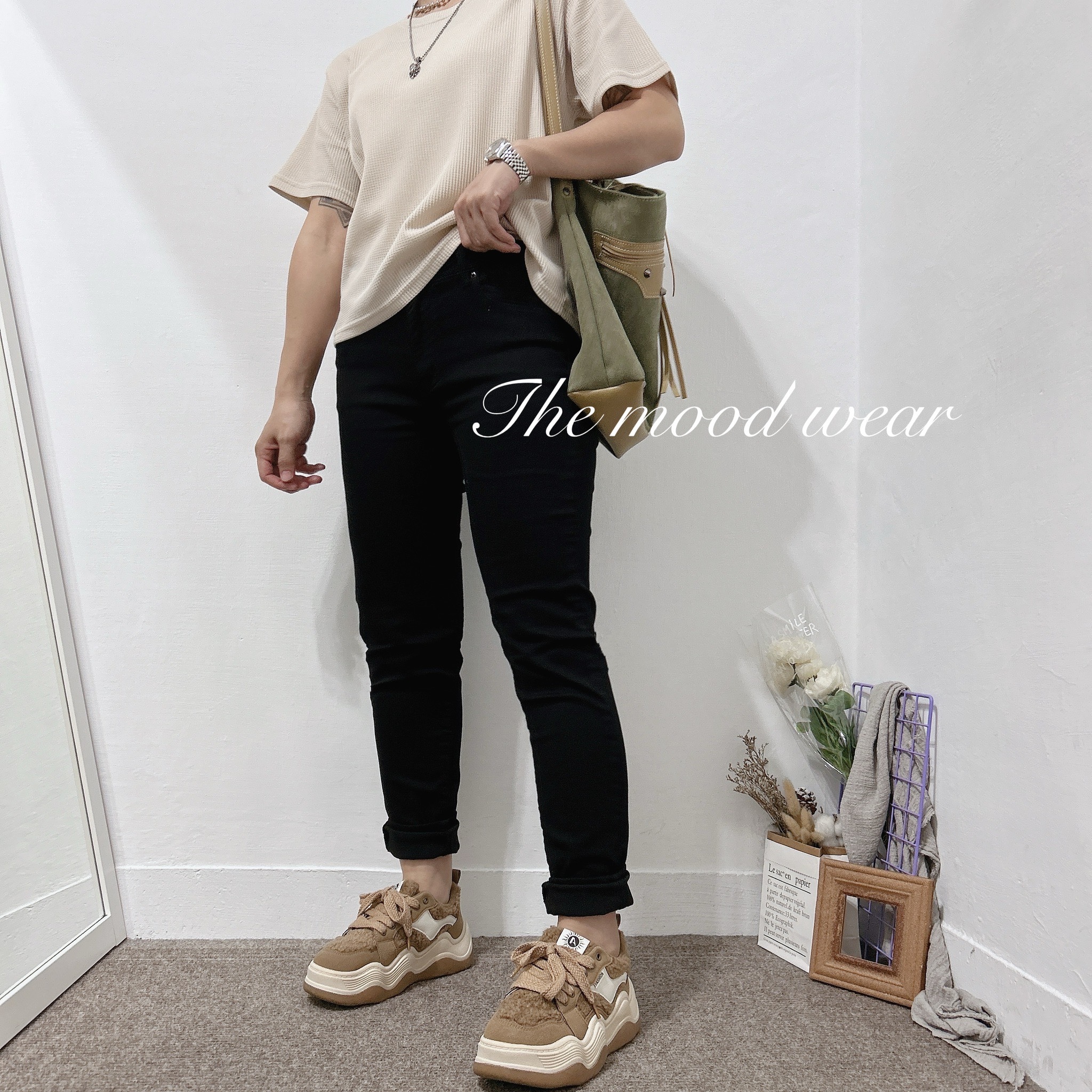 S-2XL超彈性顯瘦小直筒黑褲