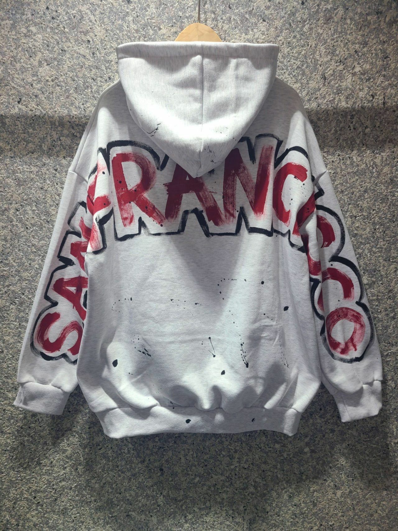 潑墨英文字連帽衛衣(薄抓毛底) T5337