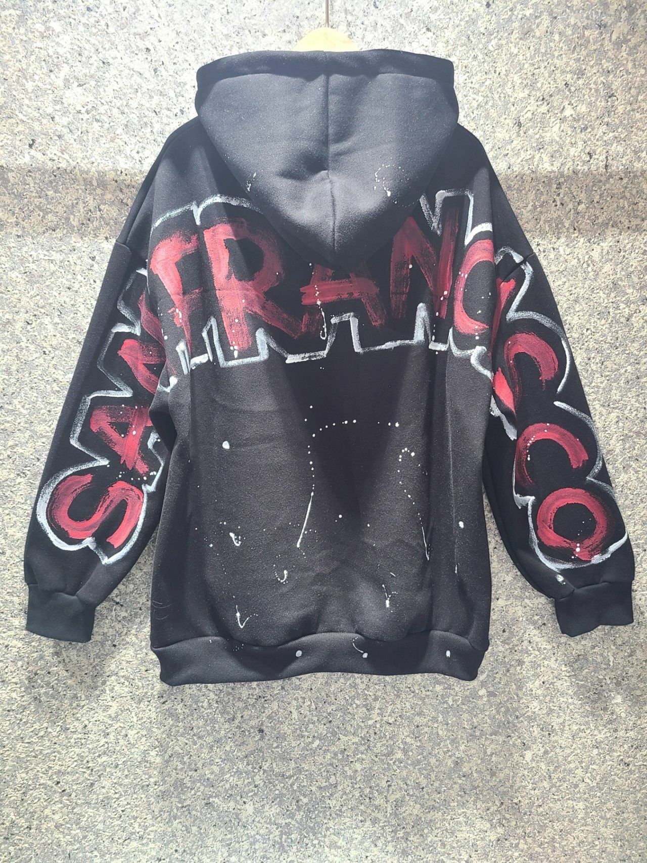 潑墨英文字連帽衛衣(薄抓毛底) T5337