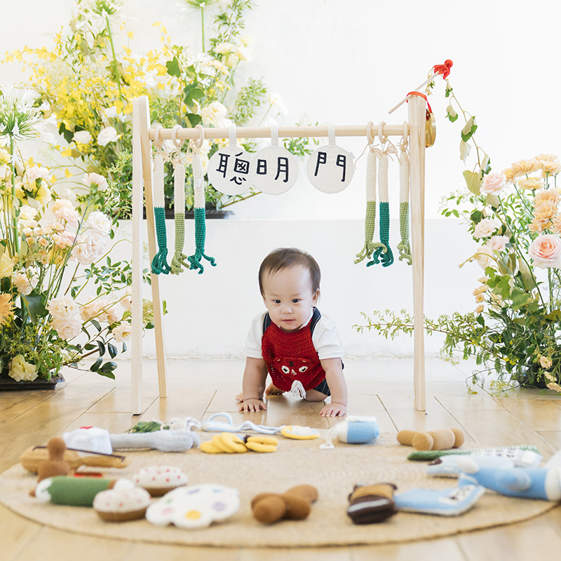 【獨家原創設計】聰明門木架組(木架及針織蔥) | 抓周 周歲 (接單訂製品)