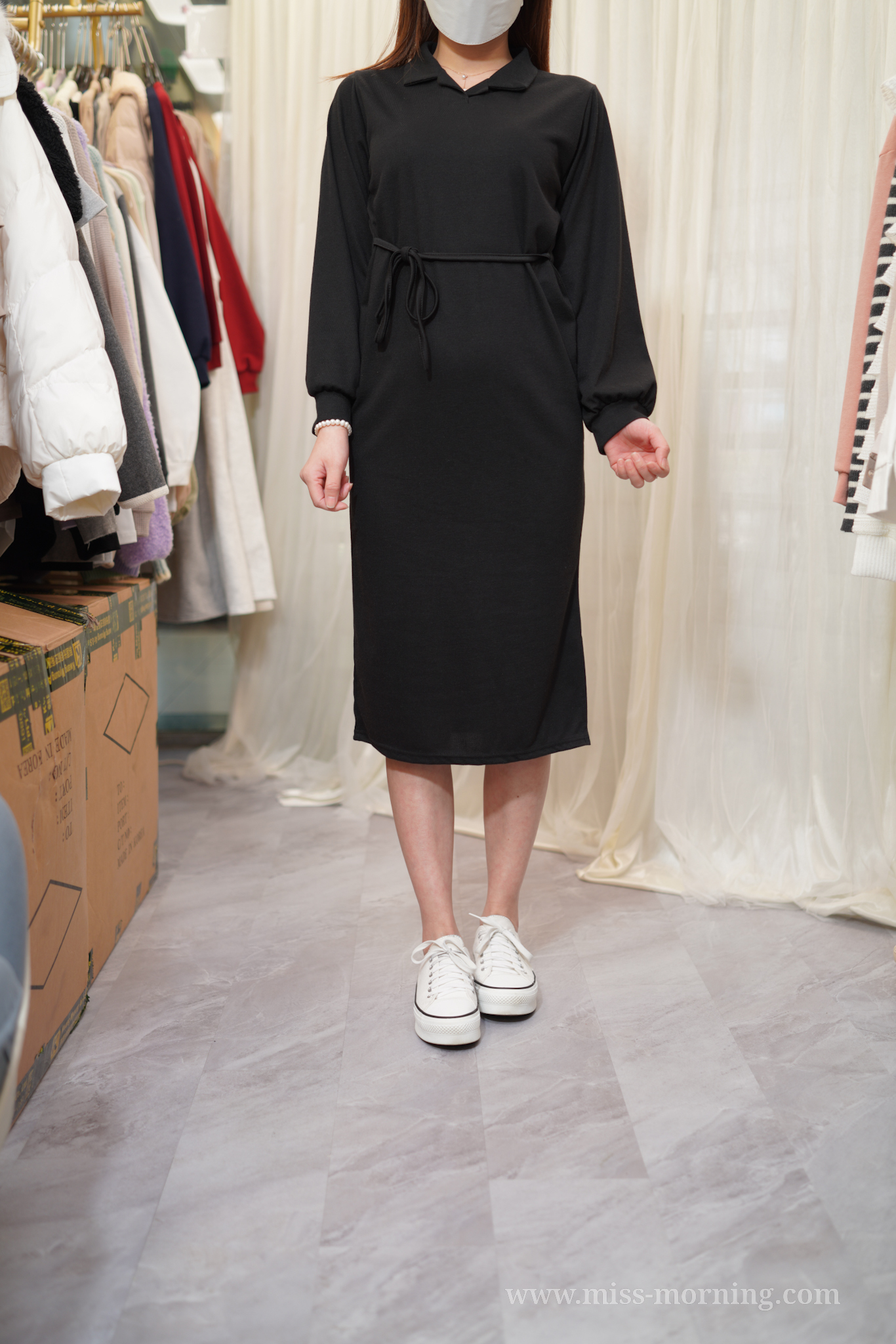 反領款連身裙(13711)