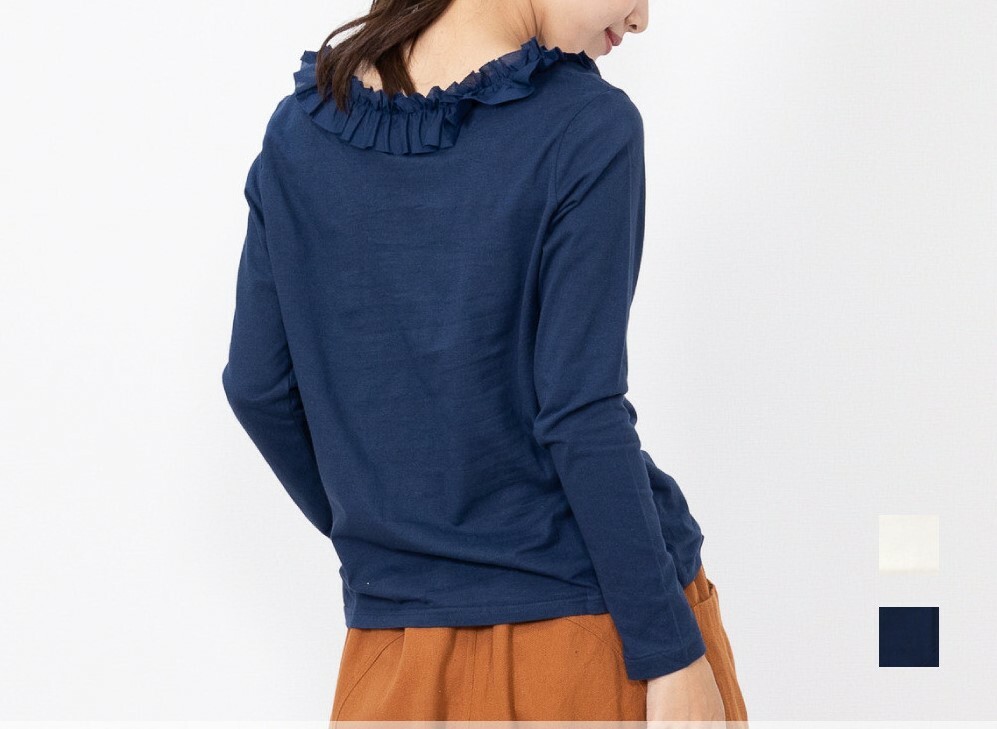 {Special Price} 荷葉邊領長袖TEE (兩色入) 【日本直送】