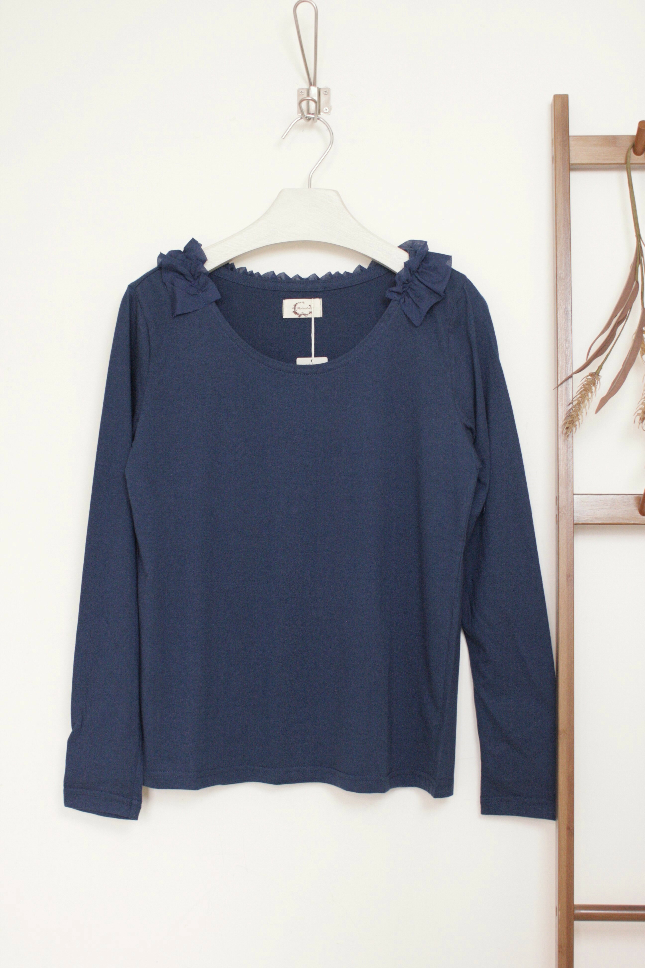 {Special Price} 荷葉邊領長袖TEE (兩色入) 【日本直送】