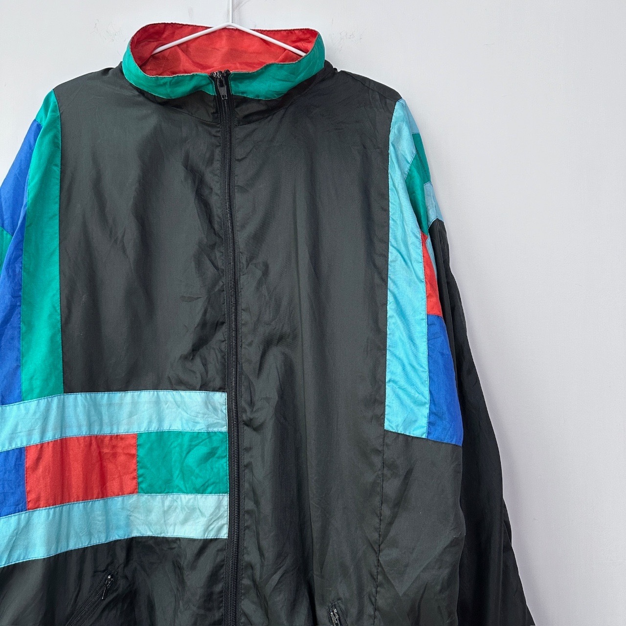 Vintage 黑撞紅藍綠色運動防風外套