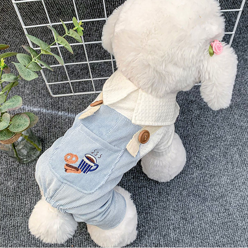 宠物衣服 薄款4脚衣 背带裤面包咖啡图案