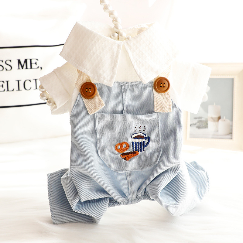 宠物衣服 薄款4脚衣 背带裤面包咖啡图案