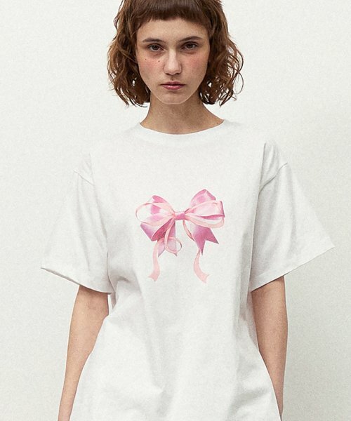 RONRON DOUBLE RIBBON BASIC FIT T SHIRT
