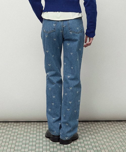 【RONRON】24ss RIBBON PRINTED DENIM HALF PANTS RIBBON PRINTED DENIM HALF PANTS LIGHT BLUE - RONRON 론론