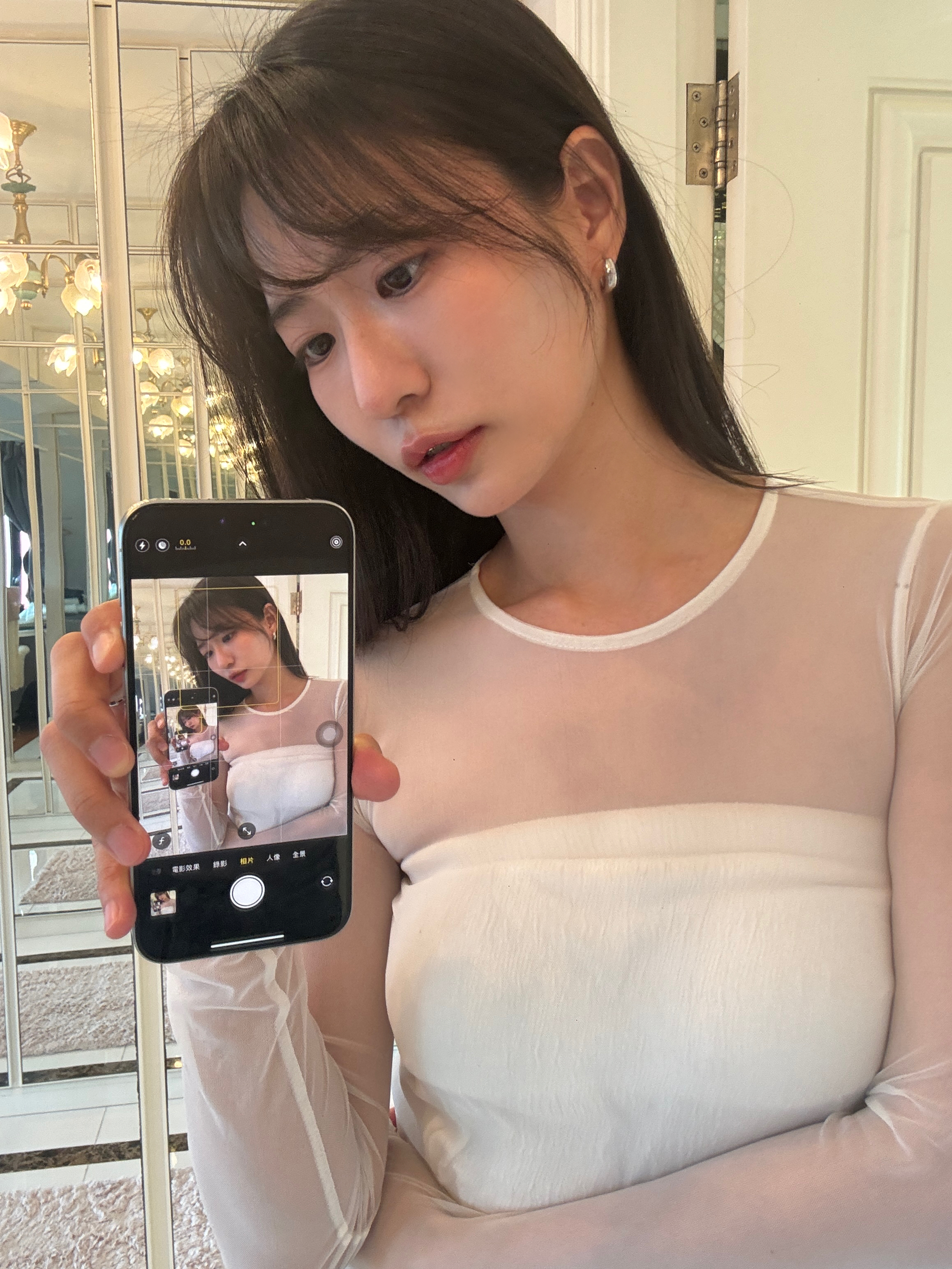 (現貨) 圓領透視上衣 T0204 (白)