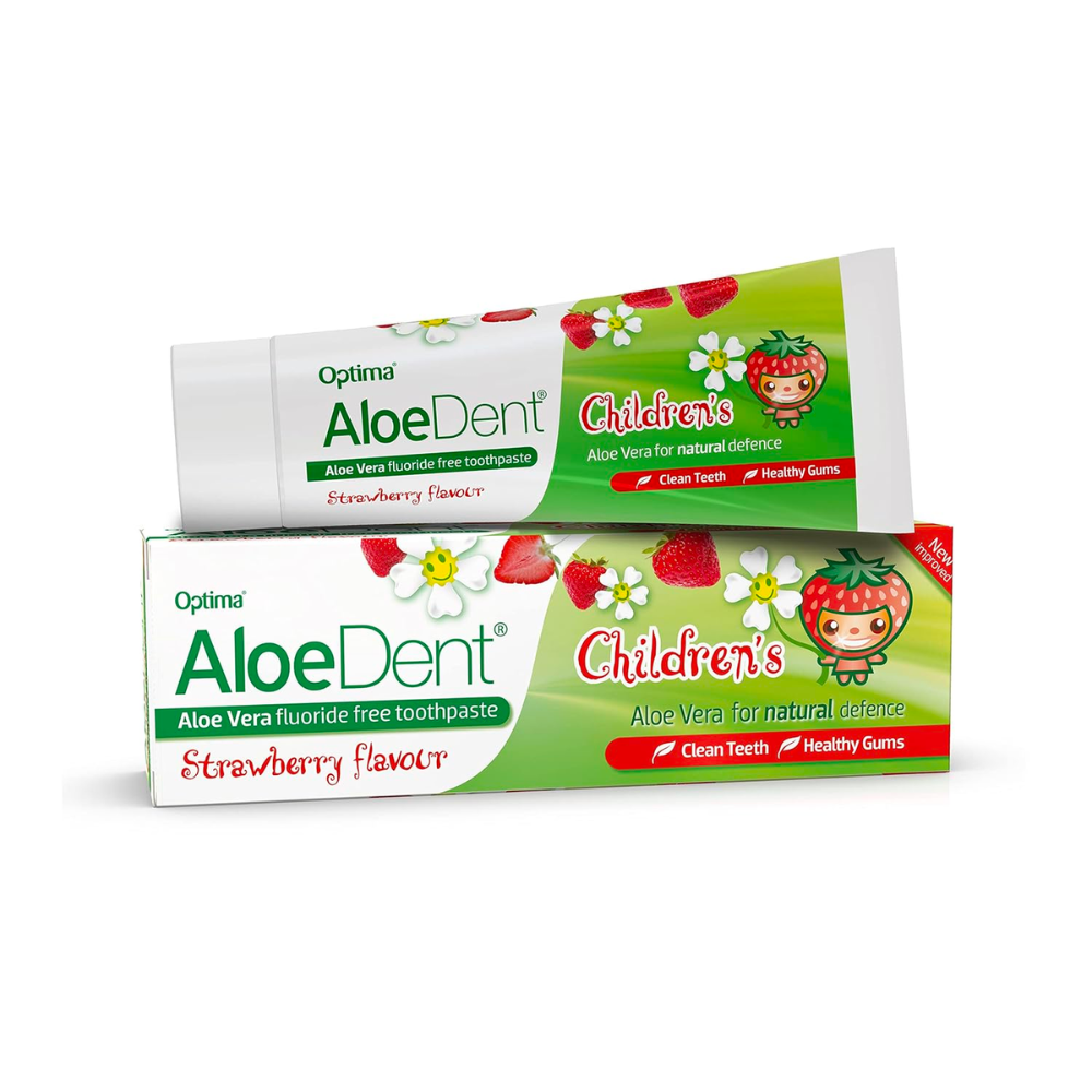 AloeDent Children's Strawberry Toothpaste (Fluoride-free, Kids Whitening toothpaste, Aloe vera, Tea Tree) (50ml) (HC328)
