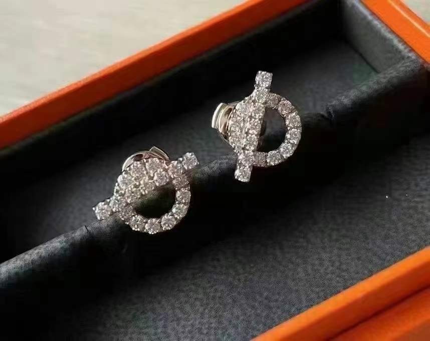 Hermes Finesse满鑽白金小Q耳環Earrings  -M