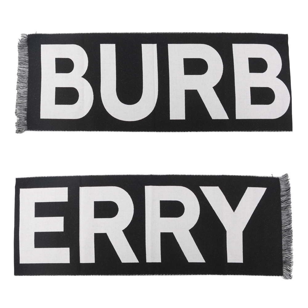 【BURBERRY】Logo 徽標羊毛圍巾(黑色/白色) 8054214 A1189