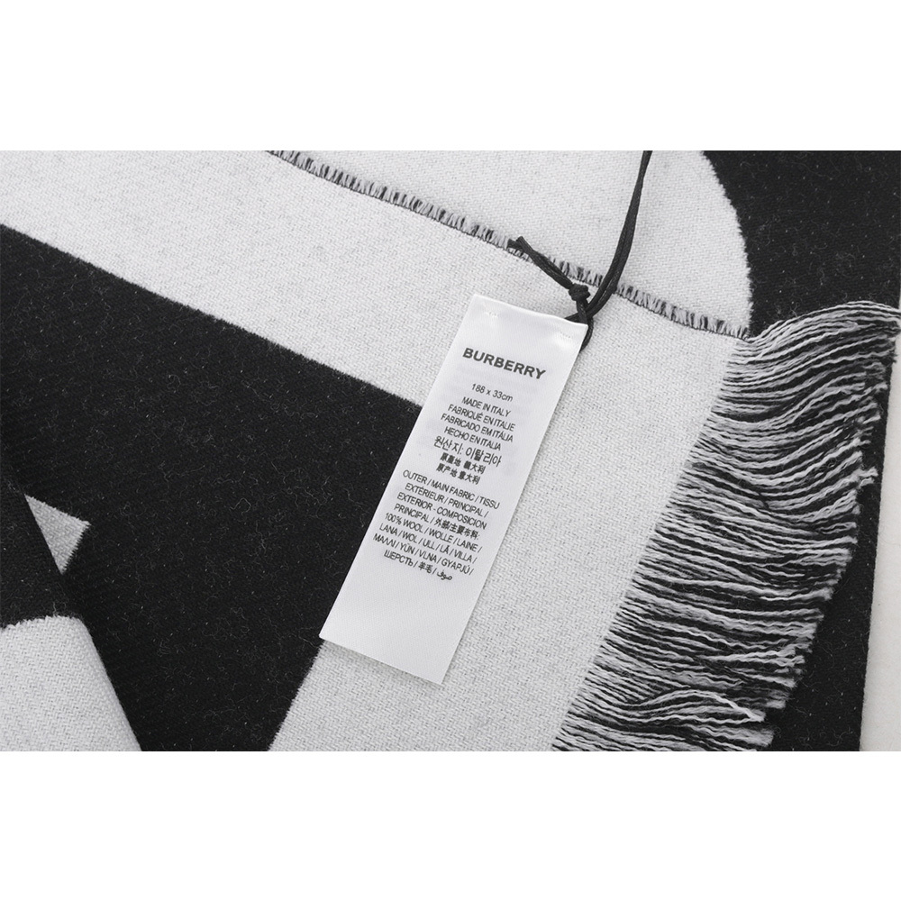 【BURBERRY】Logo 徽標羊毛圍巾(黑色/白色) 8054214 A1189