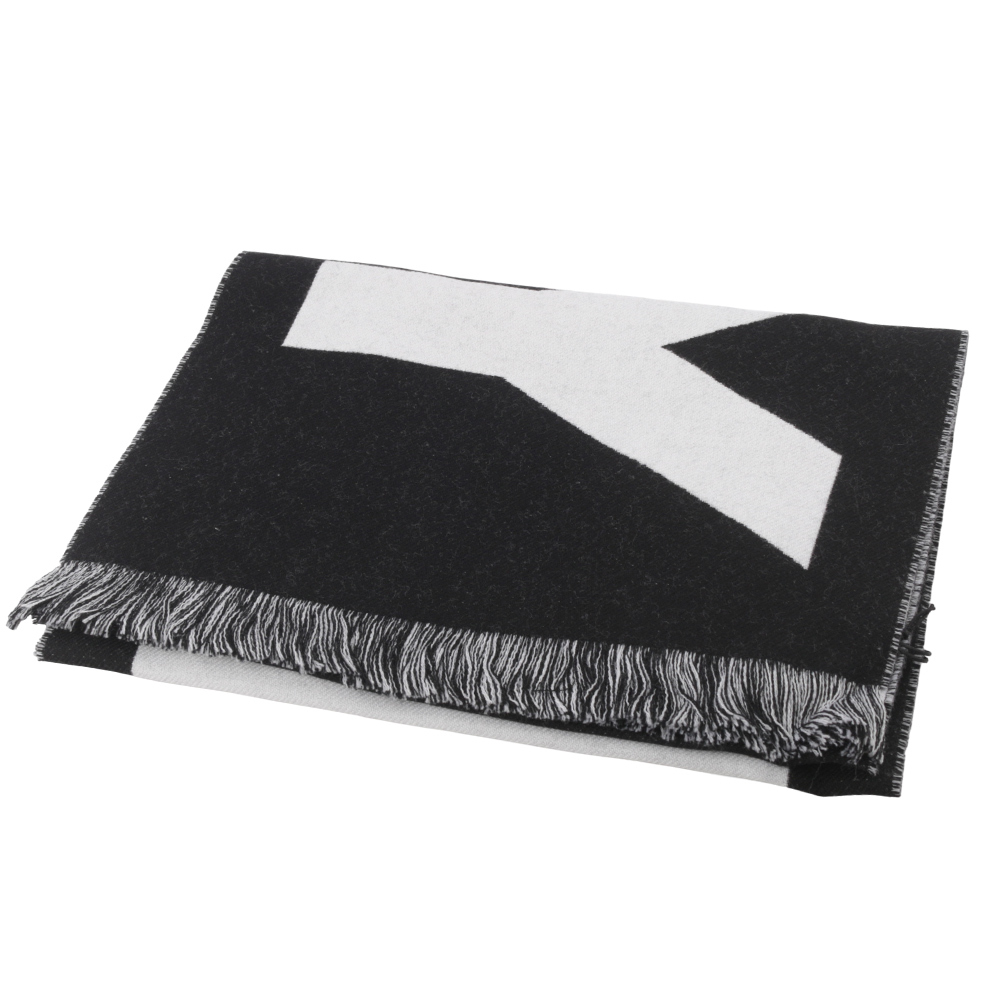 【BURBERRY】Logo 徽標羊毛圍巾(黑色/白色) 8054214 A1189