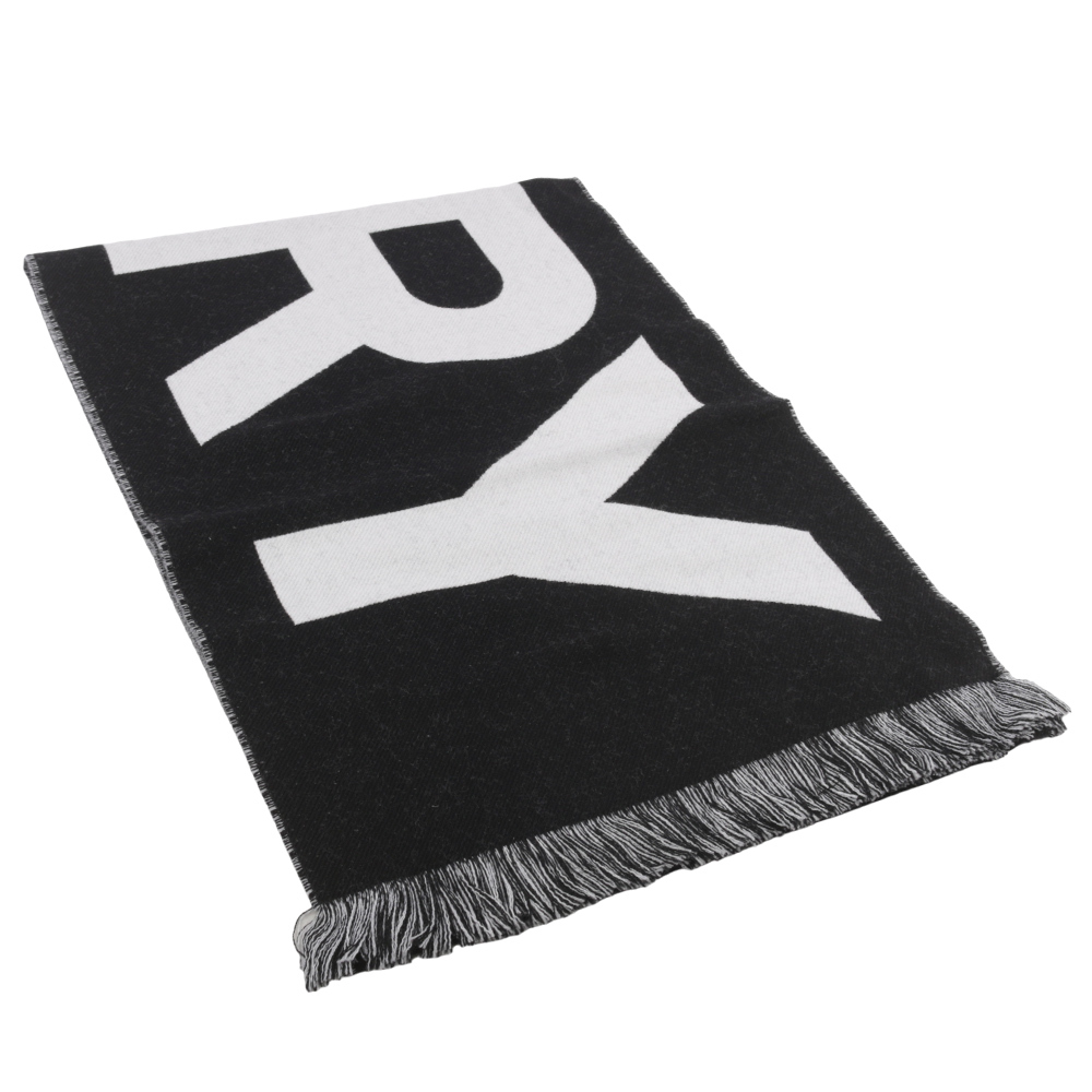 【BURBERRY】Logo 徽標羊毛圍巾(黑色/白色) 8054214 A1189