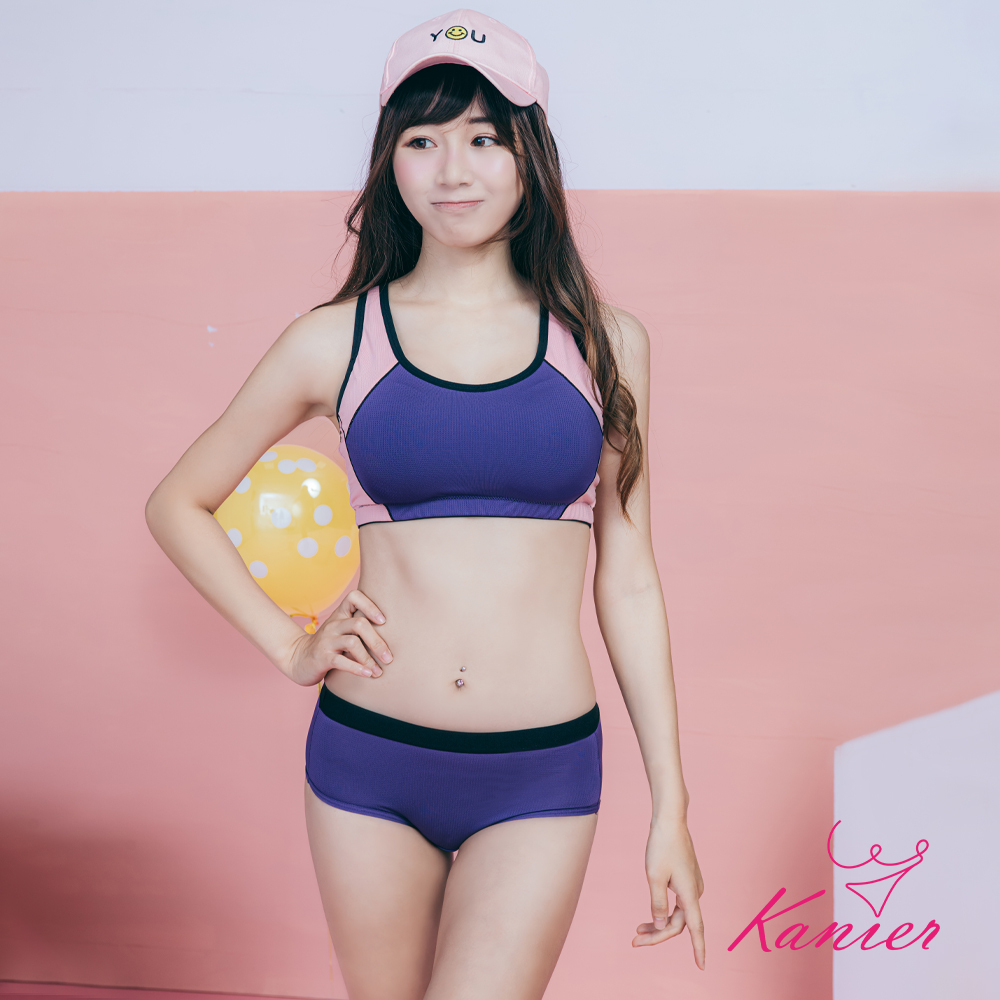【Kanier卡妮兒】拼貼趣 涼感坦克 挖背防震 運動內衣成套組【1212 藍色 / 粉色 / 紫色 -Ｍ / L / XL / XXL(Q)】