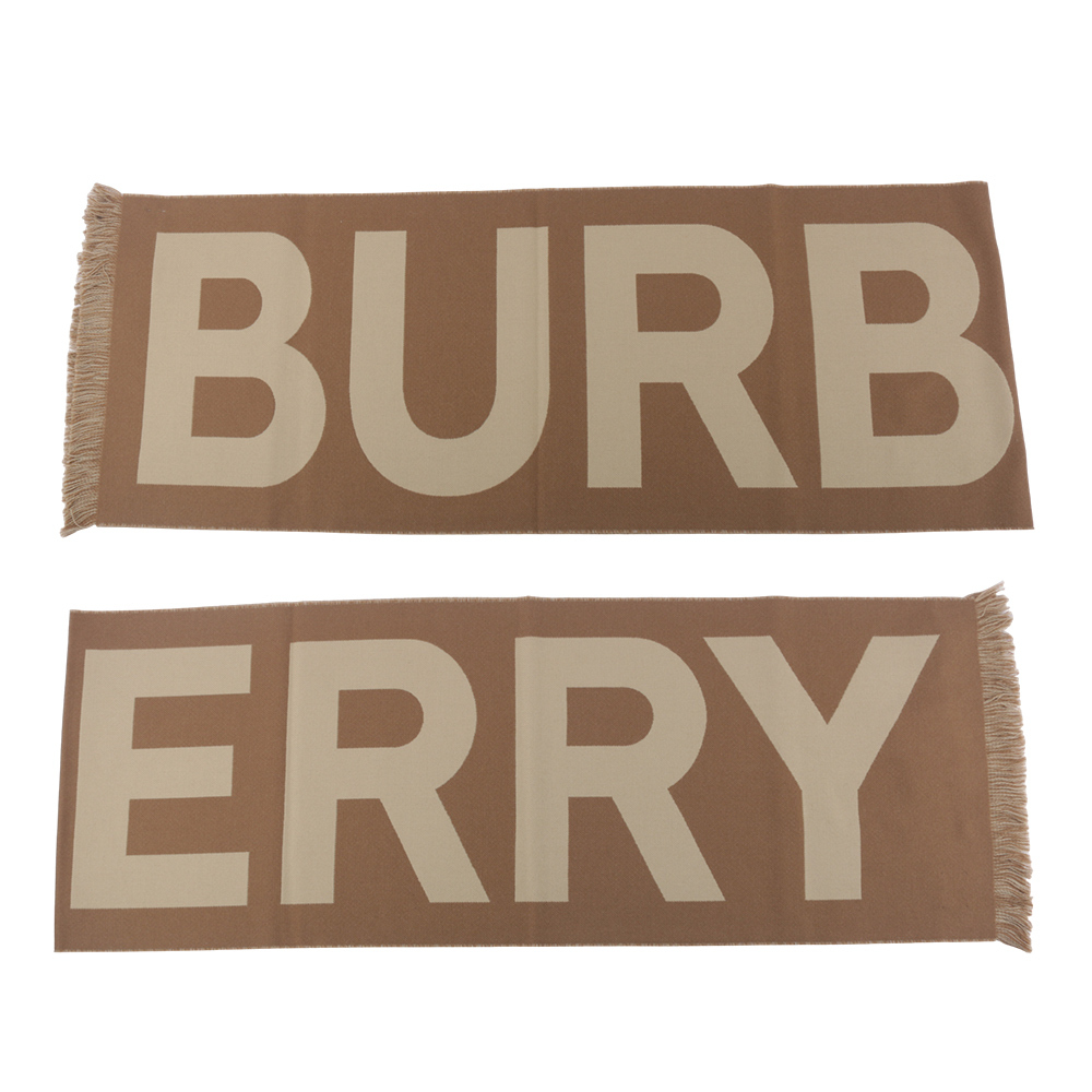 【BURBERRY】Logo 徽標羊毛圍巾(樺木棕/奶茶色) 8057148 A8773