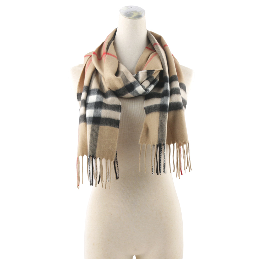 【BURBERRY】基本款經典格紋喀什米爾圍巾(經典米色) 8076576 A7026