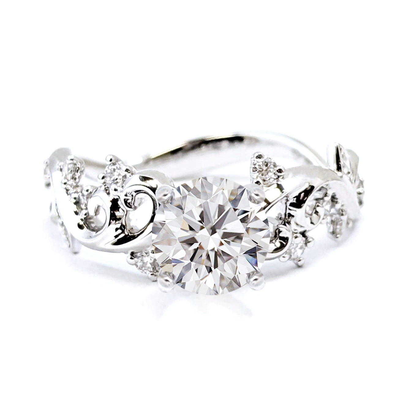 18K白金花形天然鑽石戒指托