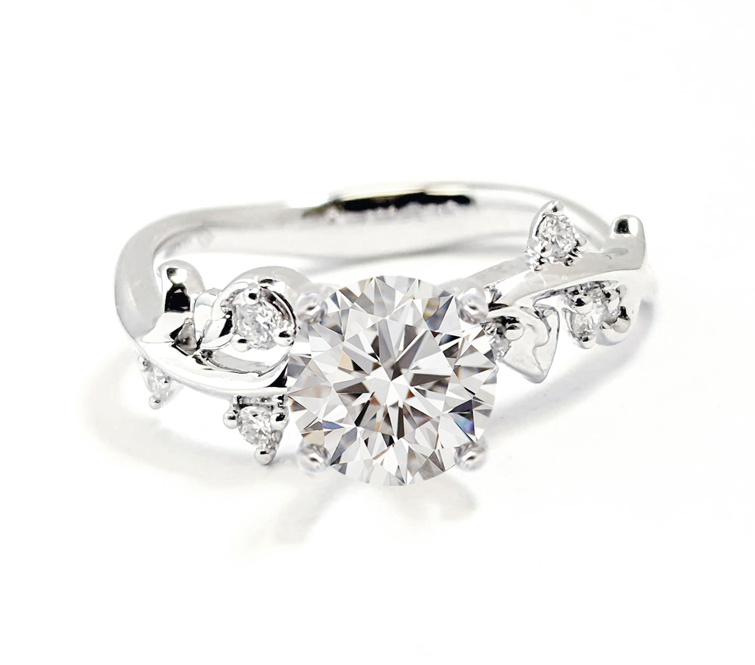 18K白金花形天然鑽石戒指托