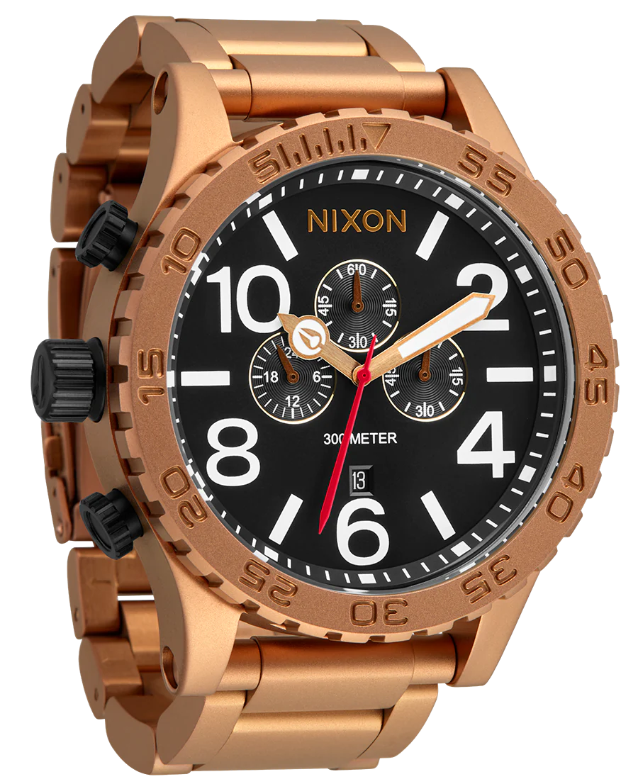 萬年鐘錶 - NIXON 尼克森 THE 51-30  Bronze  青銅色黑面大錶徑男錶  CHRONO 計時碼表系列 300M防水 A1389-5145 錶徑51MM