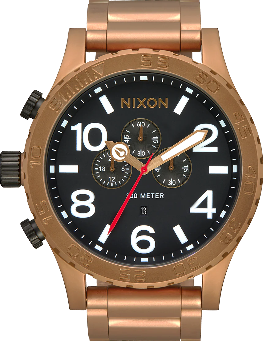 萬年鐘錶 - NIXON 尼克森 THE 51-30  Bronze  青銅色黑面大錶徑男錶  CHRONO 計時碼表系列 300M防水 A1389-5145 錶徑51MM
