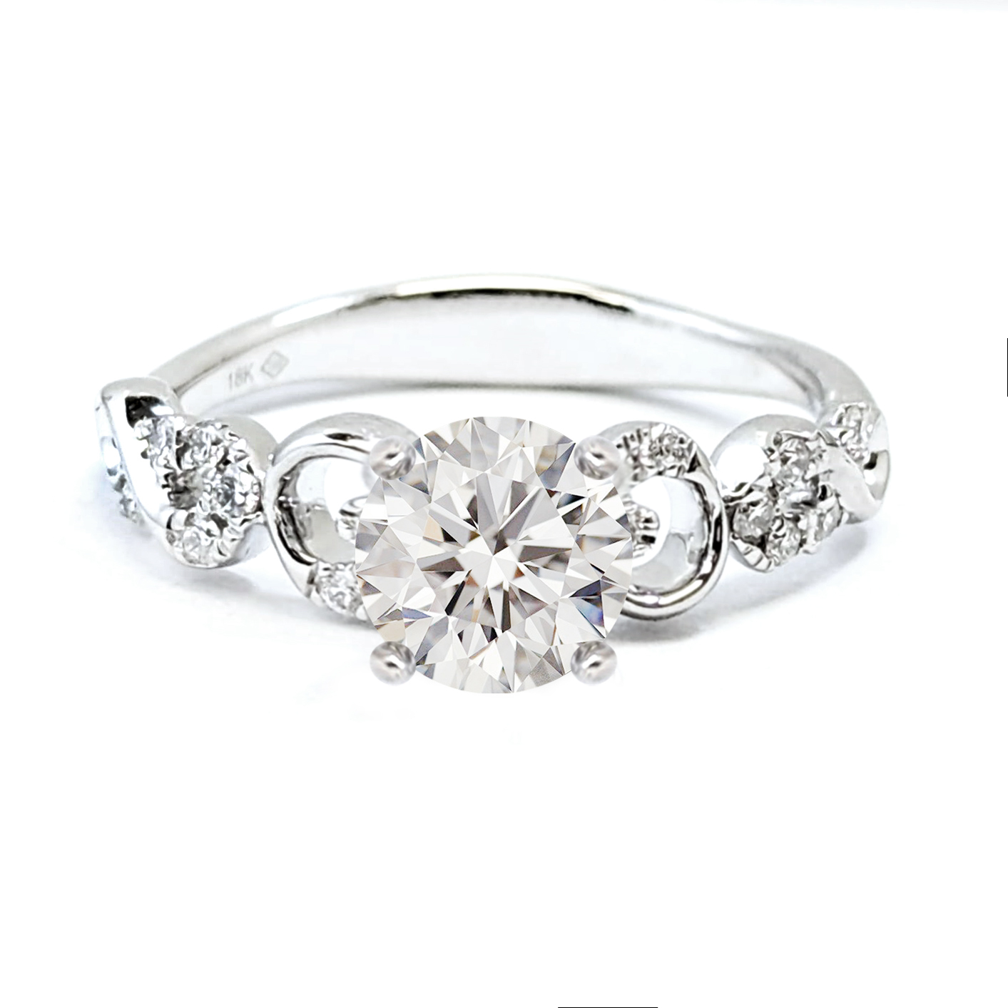 18K白金花形天然鑽石戒指托