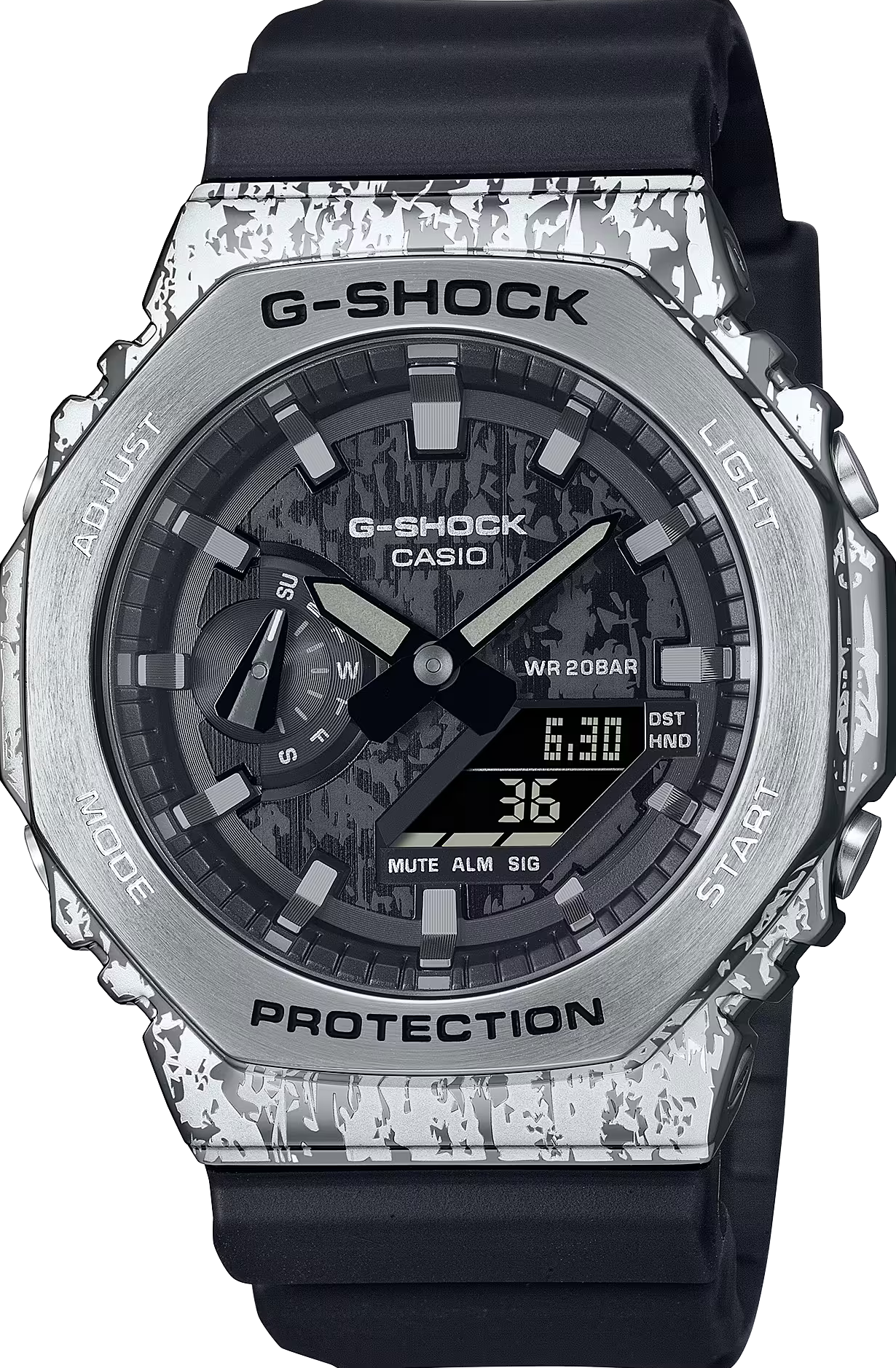 萬年鐘錶 - G-SHOCK  油漬搖滾不鏽鋼系列八角錶殼系列電子錶  GM-2100GC-1A 錶徑 : 44.4 mm