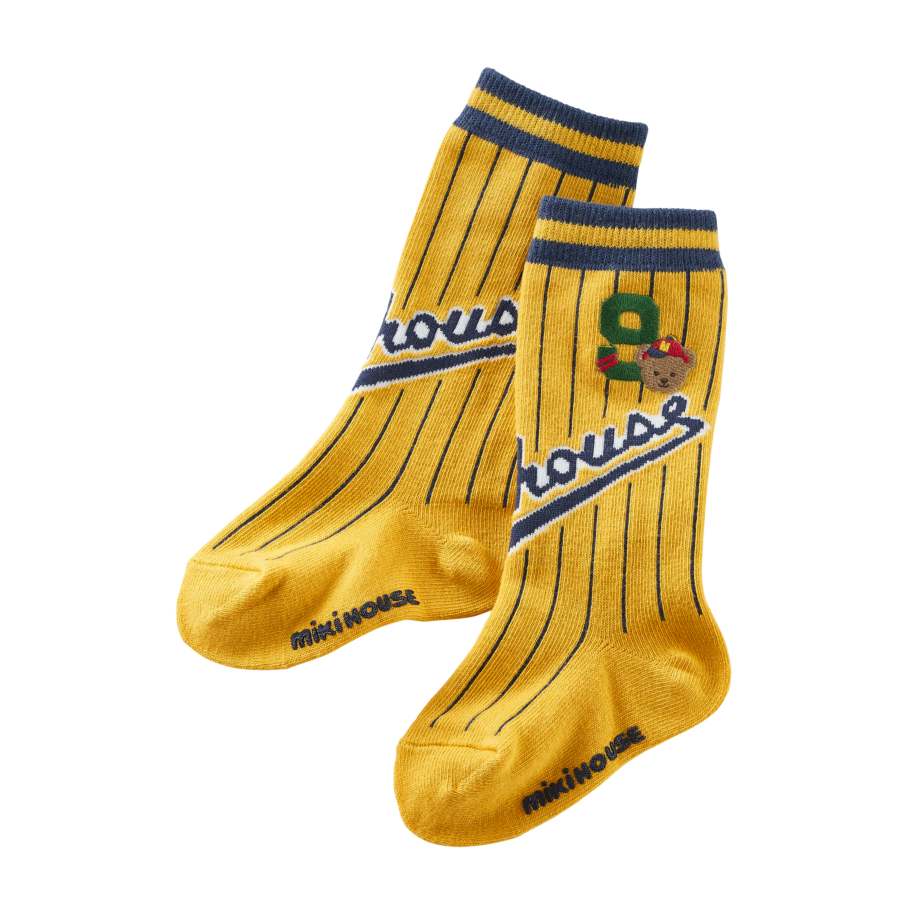 MIKI HOUSE BEAR棒球長筒襪-黃