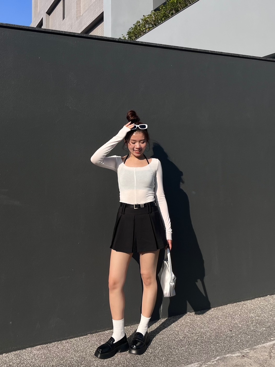 有胸墊✨掛脖兩件式薄長袖上衣(2色)