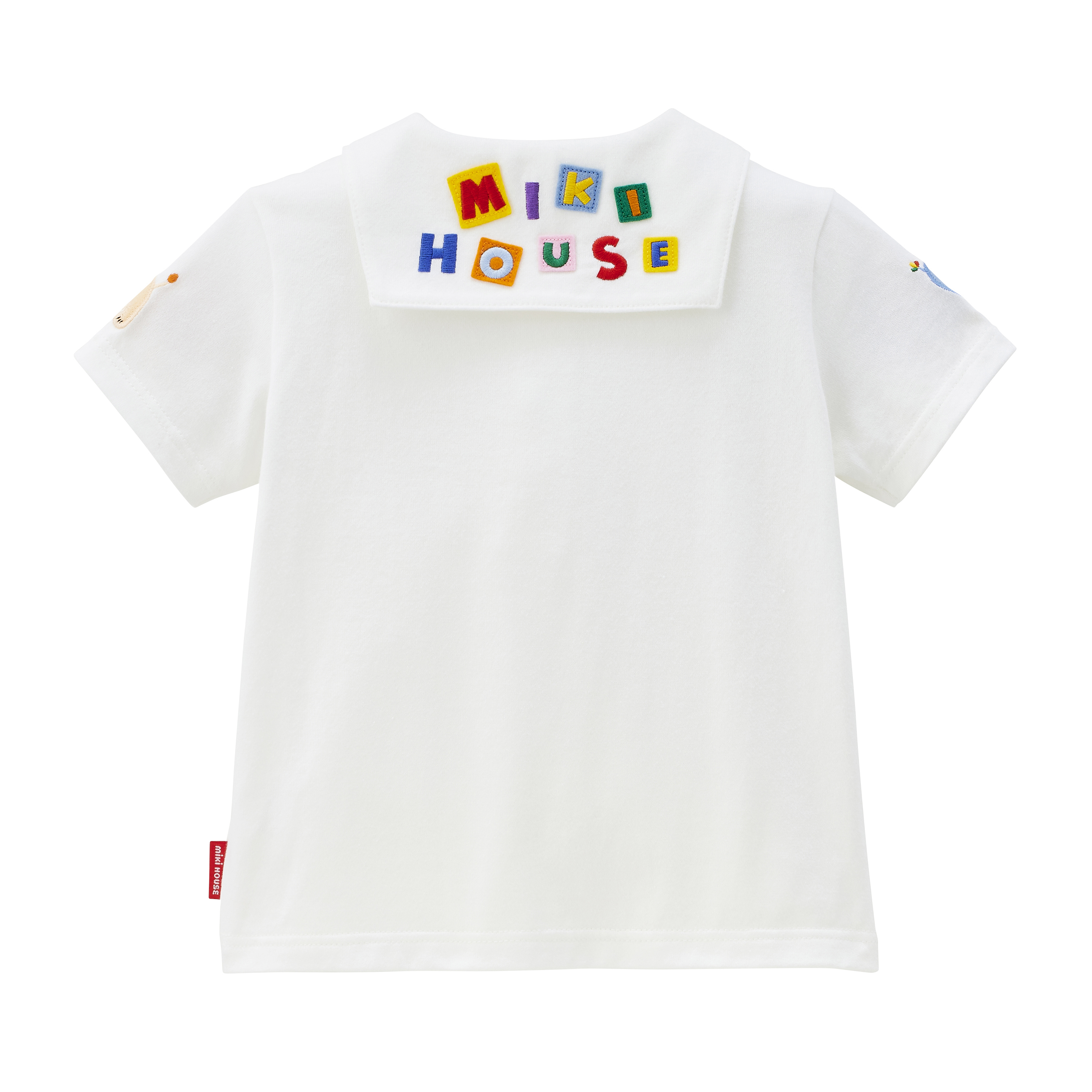 MIKI HOUSE BEAR刺繡翻領短袖襯衫-白