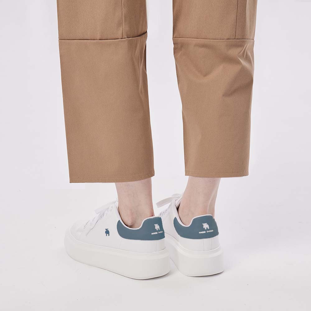 【惜福商品999】moz瑞典 駝鹿 白小胖 防潑水 舒適皮質增高厚底鞋(霧藍)