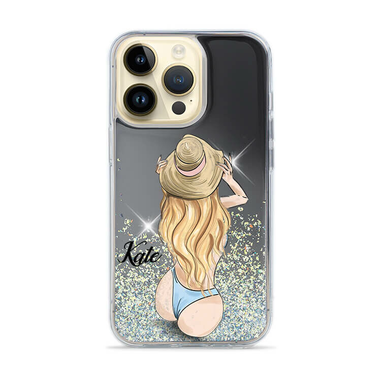 閃耀鏡面殼(黑) - 熱情女孩 - (訂製名字) iPhone客製化手機殼