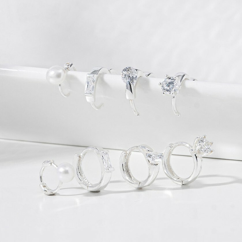 韓國WING BLING授權 925純銀氣質點鑽環形耳飾(Twice 娜璉同款)