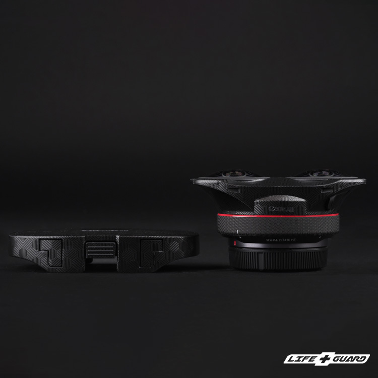 LIFE+GUARD 鏡頭貼膜安裝示意，適用 Canon RF 5.2mm F2.8 L