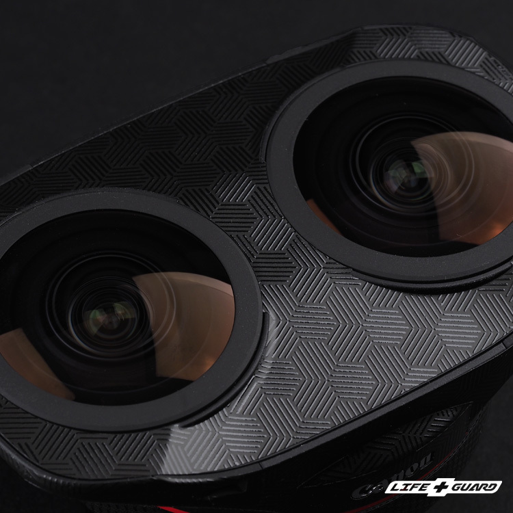 LIFE+GUARD 鏡頭貼膜安裝示意，適用 Canon RF 5.2mm F2.8 L