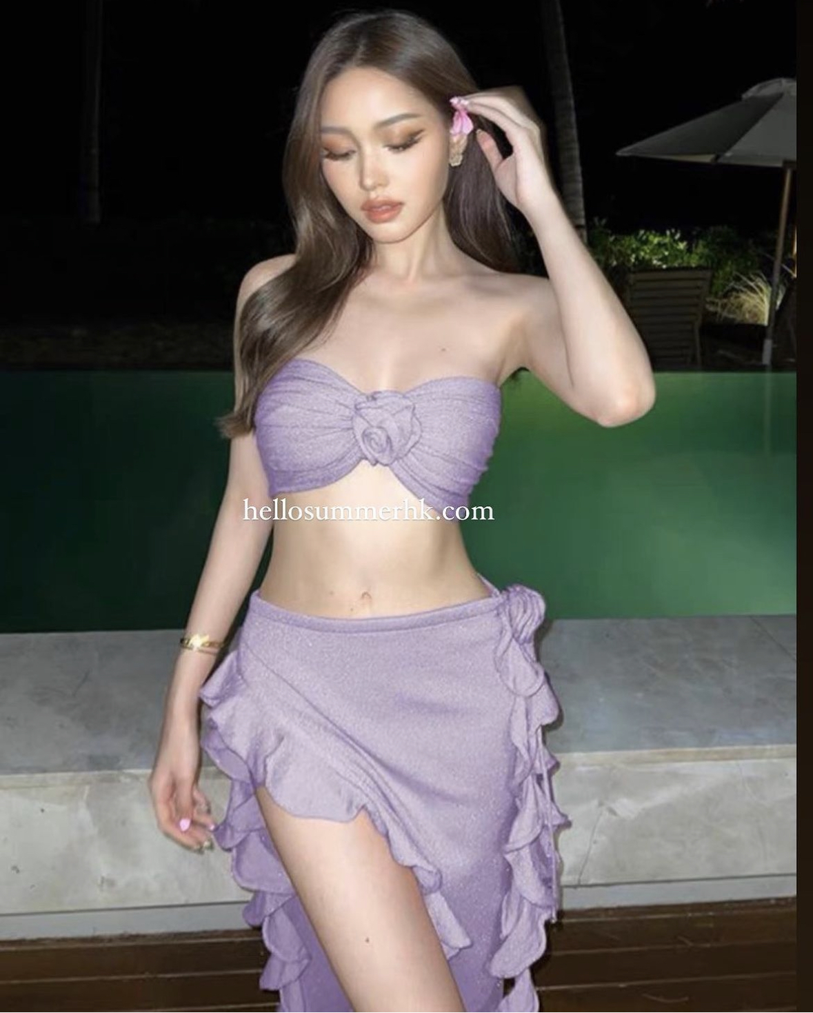 THS308P Sparkling Rose Bikini Set with Skirt