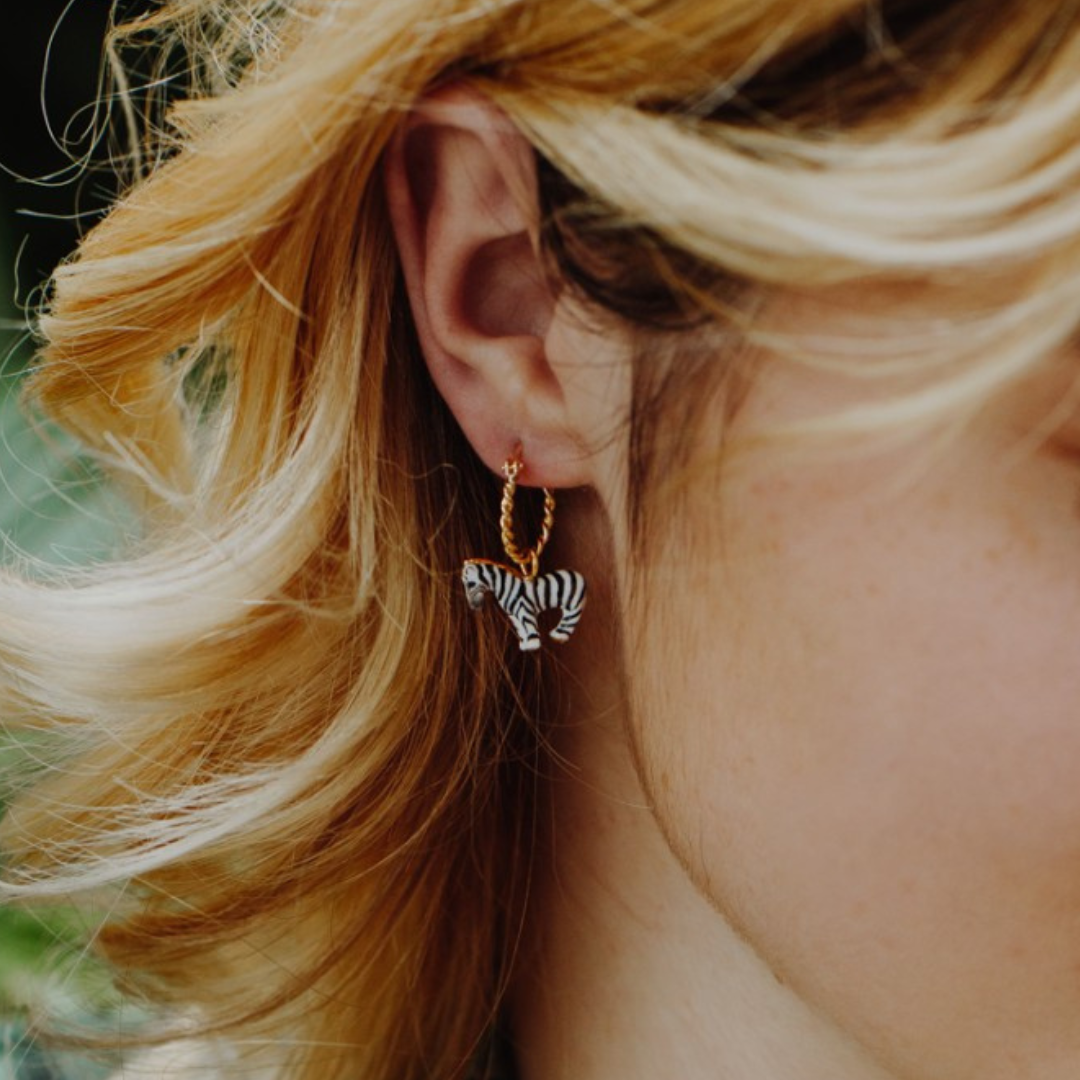 斑馬迷你圈型耳環-單只