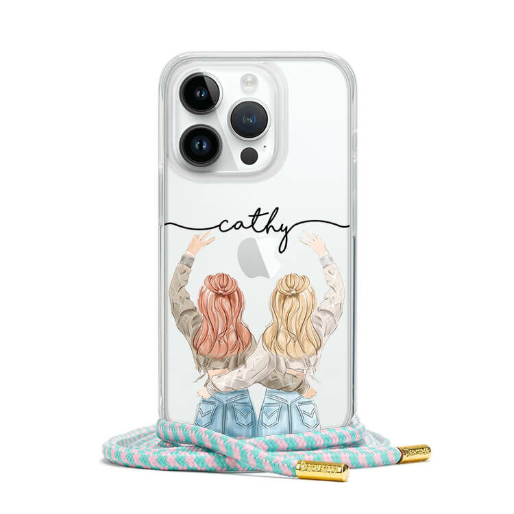 閨蜜女孩 - (客製化姓名) iPhone透明掛繩手機殼