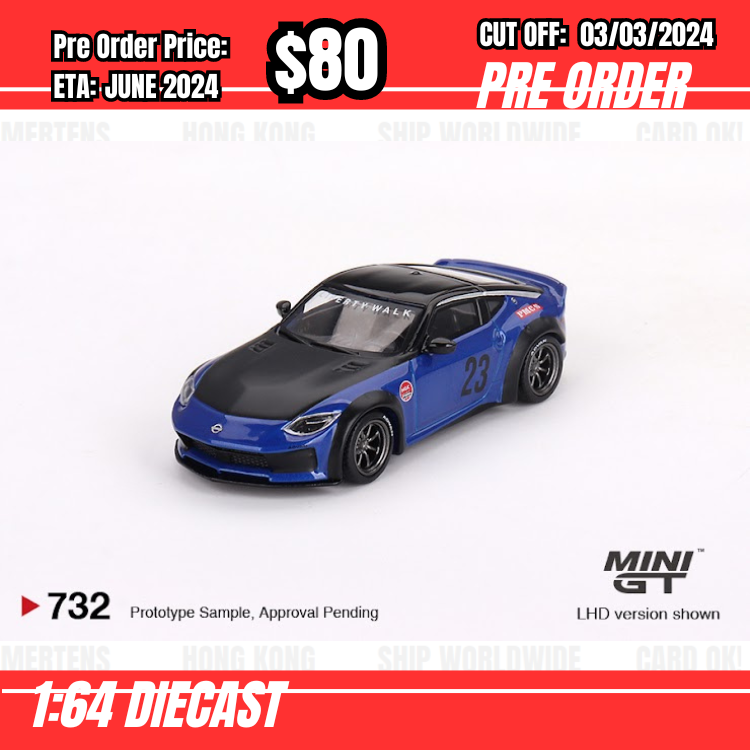 PO-$80 * Mini GT * 1:64 #732 Nissan Z LB★NATION WORKS Serian Blue RHD [OD19/02]
