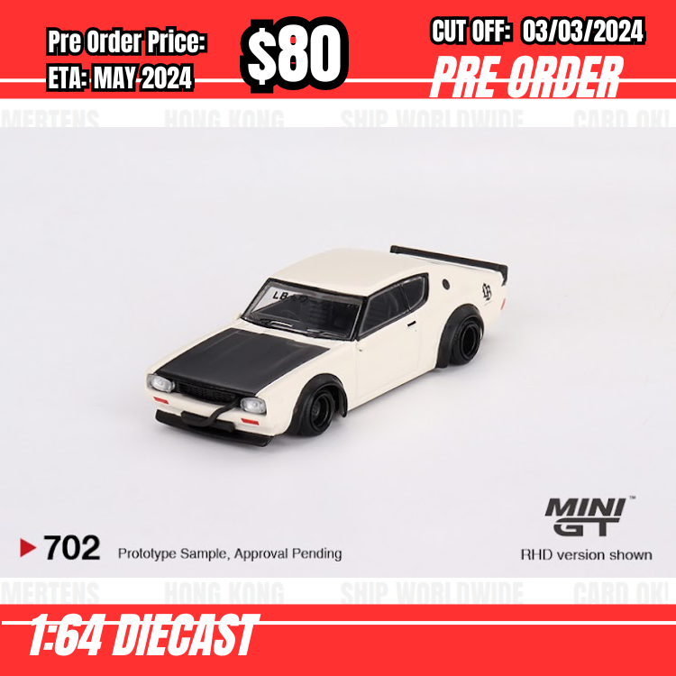PO-$80 * Mini GT * 1:64 #702 Nissan Skyline Kenmeri Liberty Walk White RHD [OD19/02]