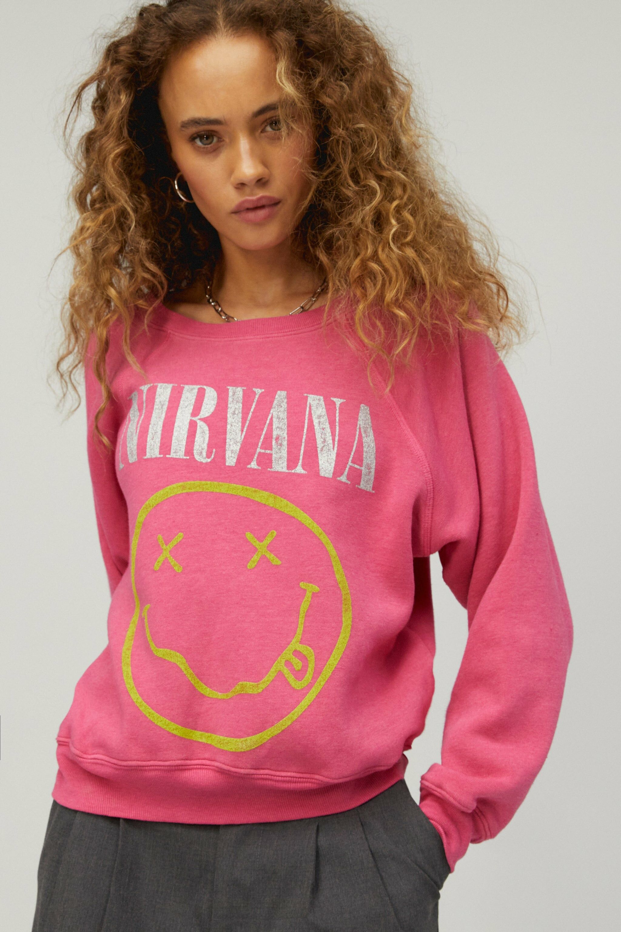 Nirvana Smiley Raglan Crew 粉色衛衣