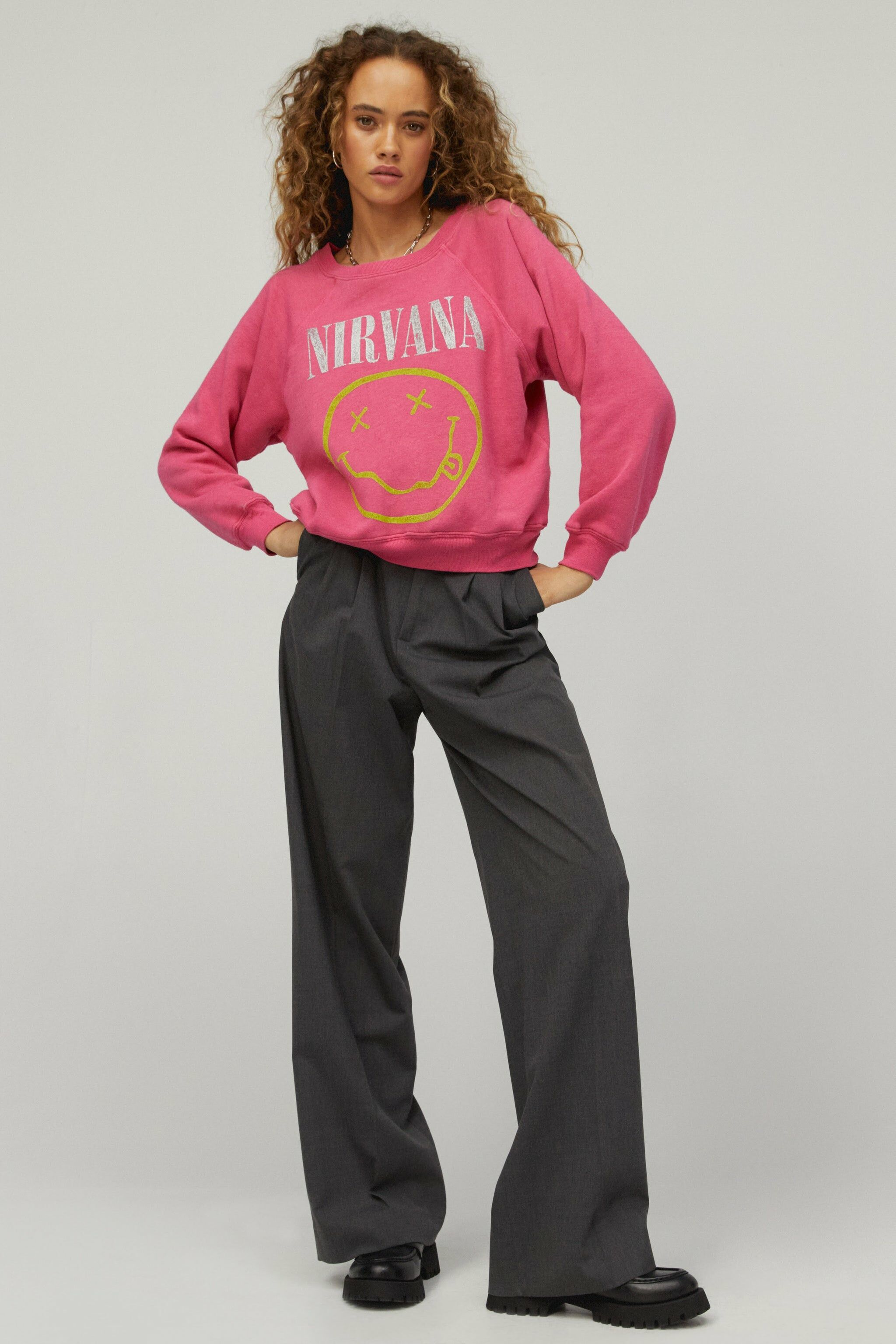 Nirvana Smiley Raglan Crew 粉色衛衣