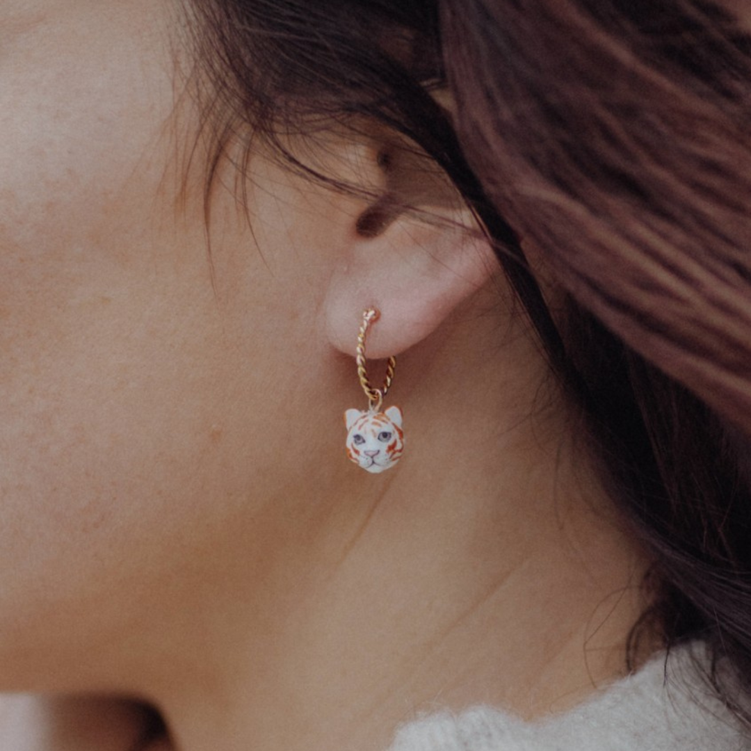 白虎迷你圈型耳環-單只