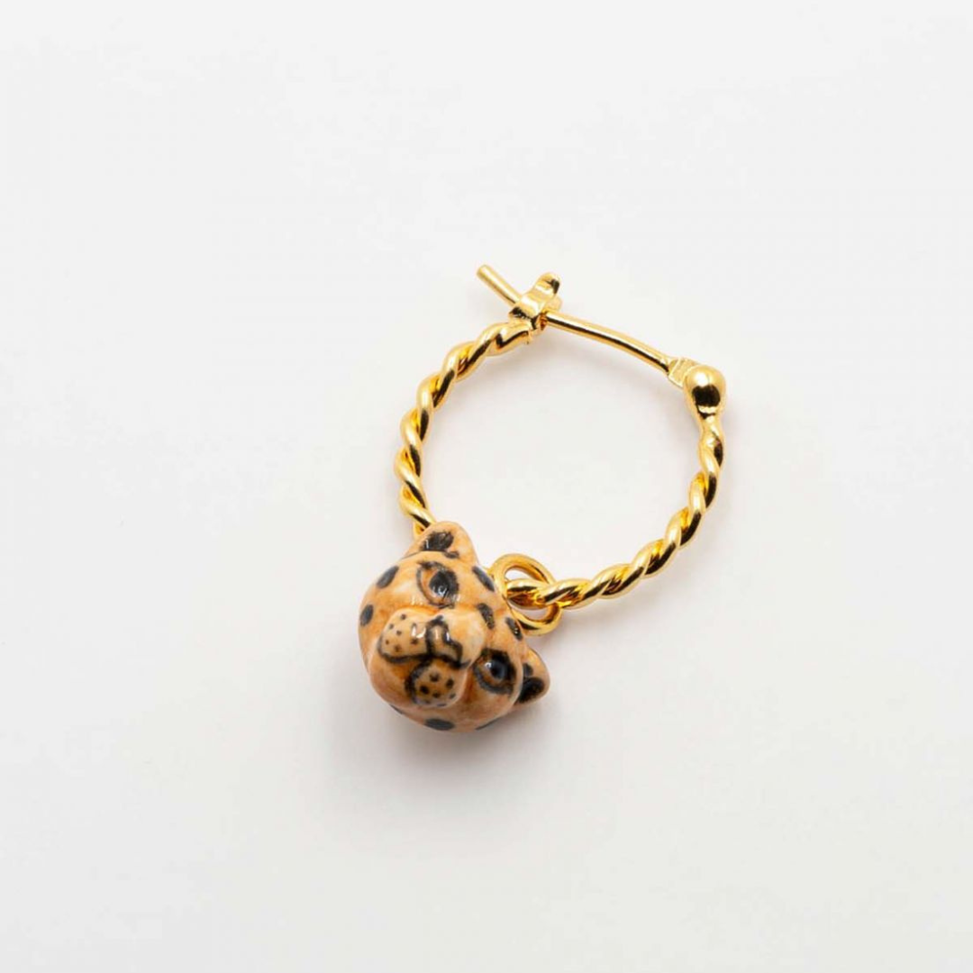 豹頭迷你圈型耳環-單只