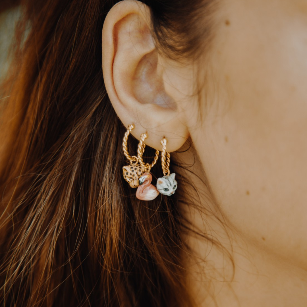 豹頭迷你圈型耳環-單只